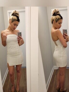 Hollister Strapless White Eyelet Lace Mini Dress